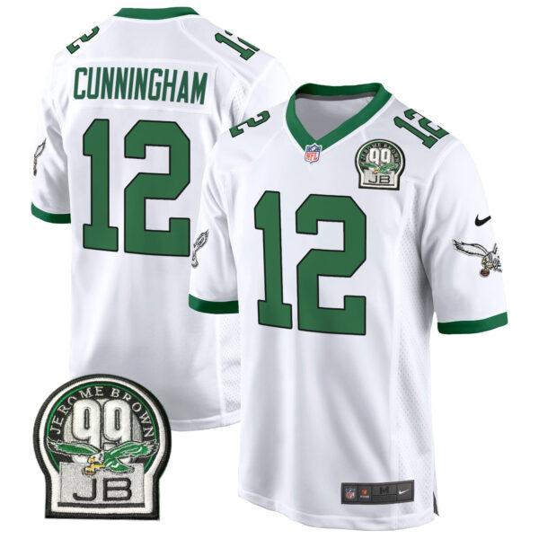 Eagles Jerome Brown Patch Kelly Green Alternate Game Jersey – All Stitched – Kelly White – Randall Cunningham Jersey