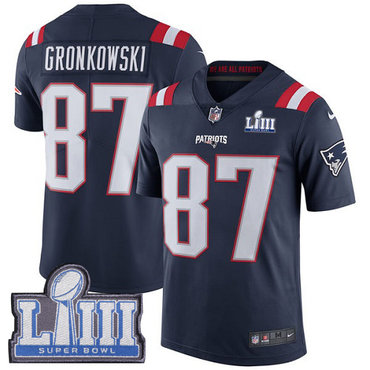 Men’s New England Patriots #87 Rob Gronkowski Navy Blue Nike NFL Rush Vapor Untouchable Super Bowl LIII Bound Limited Jersey