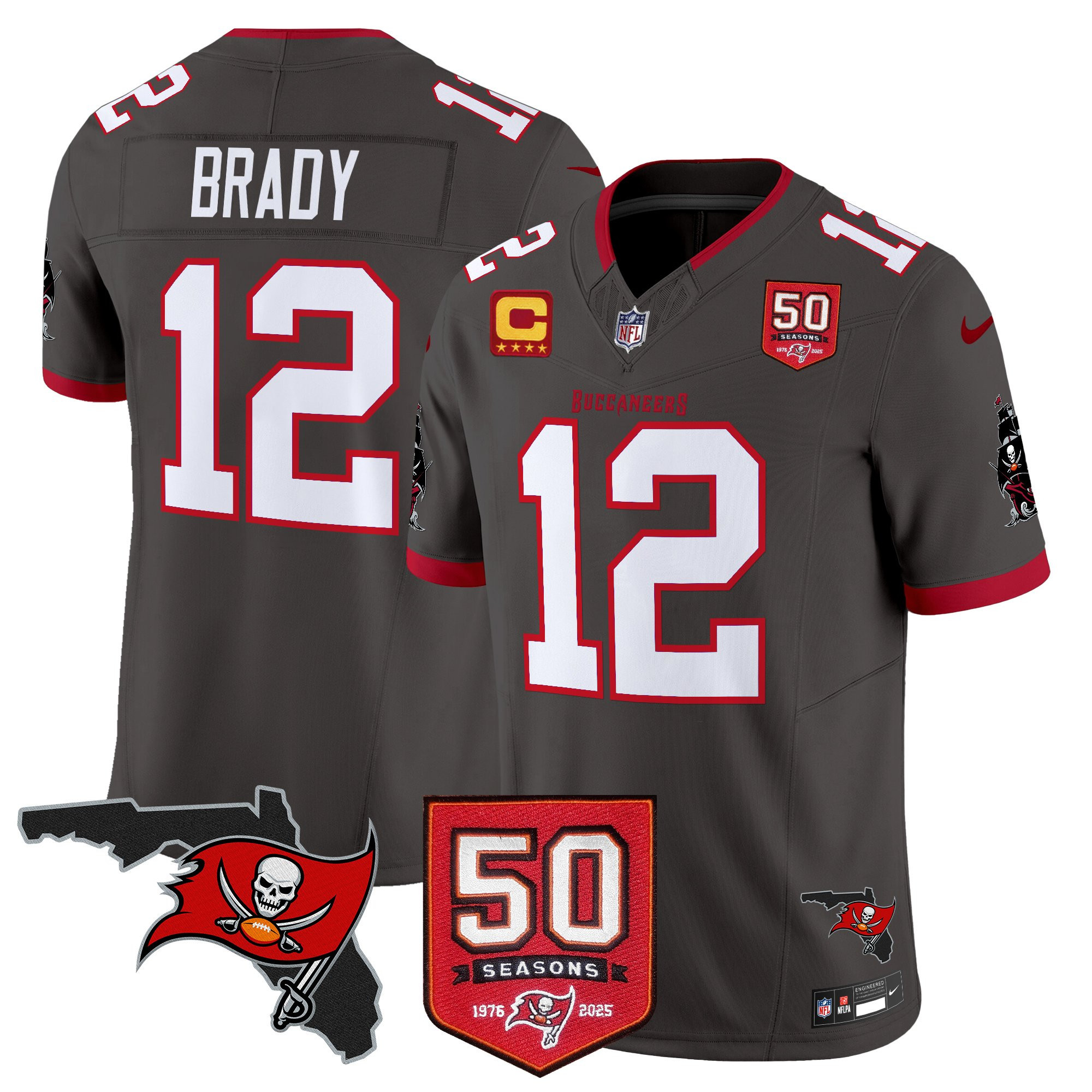 Men’s Tampa Bay Buccaneers 50th Season Patch Vapor Limited Jersey – All Stitched Pewter Tom Brady Jersey