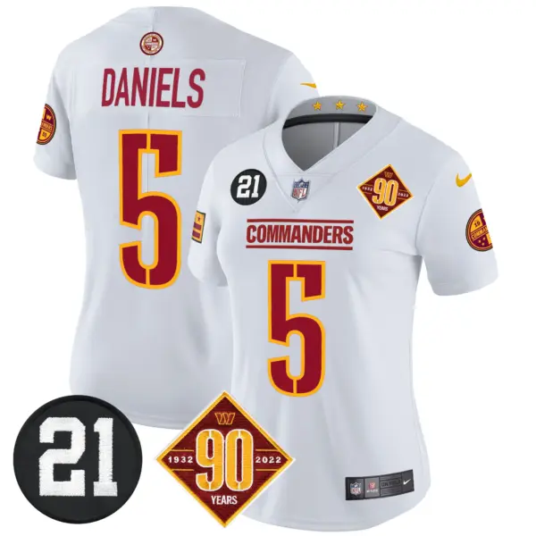 Womens Washington Commanders 90Th Sean Taylor Patch Vapor Limited Jersey Jayden Daniels Jersey White