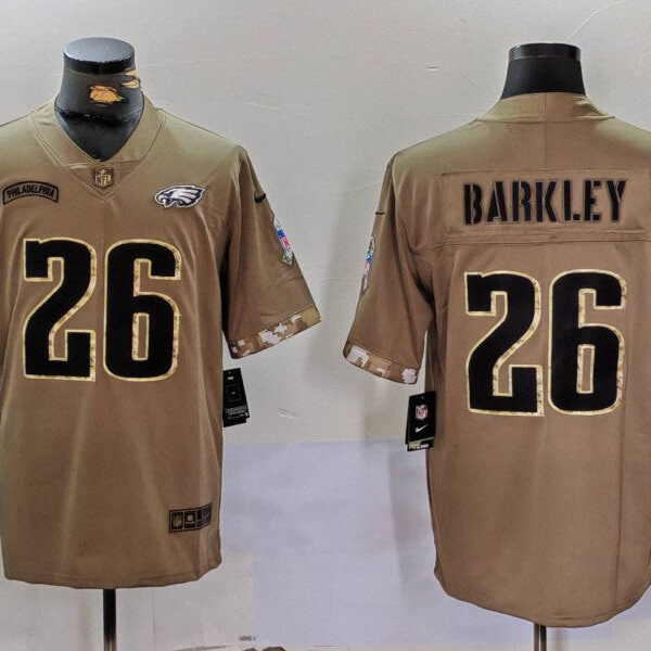 Men’s Philadelphia Eagles #26 Saquon Barkley Camo Salute To Service Limited Football Stitched Jersey