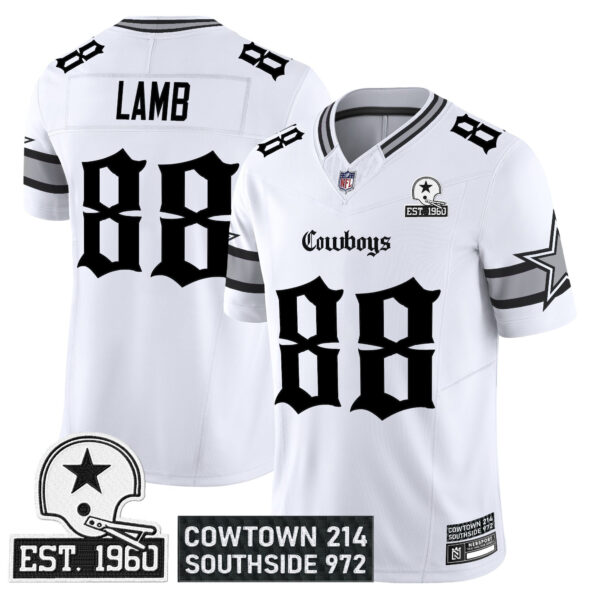 Men’s Dallas Cowboys ‘Gothic Lone Star Edition’ Vapor Limited Jersey – All Stitched White CeeDee Lamb Jersey