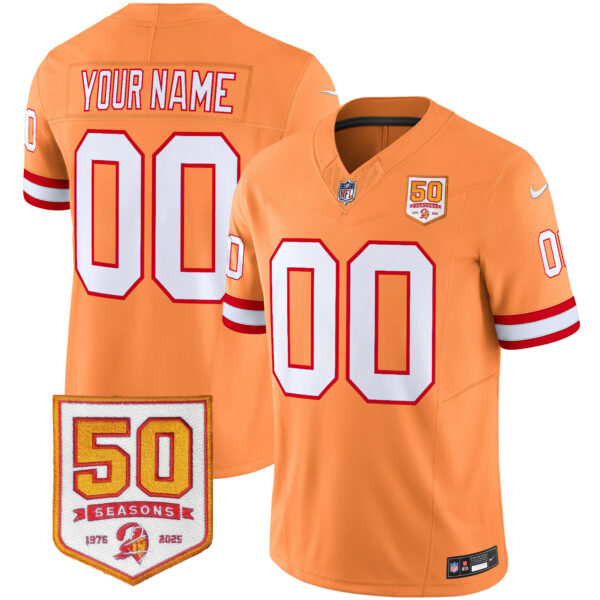 Tampa Bay Buccaneers Throwback 50th Season Patch Vapor Limited Custom Jersey – All Stitched Men Creamsicle Jersey