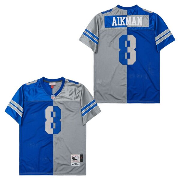 Dallas Cowboys #8 Troy Aikman Royal Grey Throwback Football Stitched Jersey
