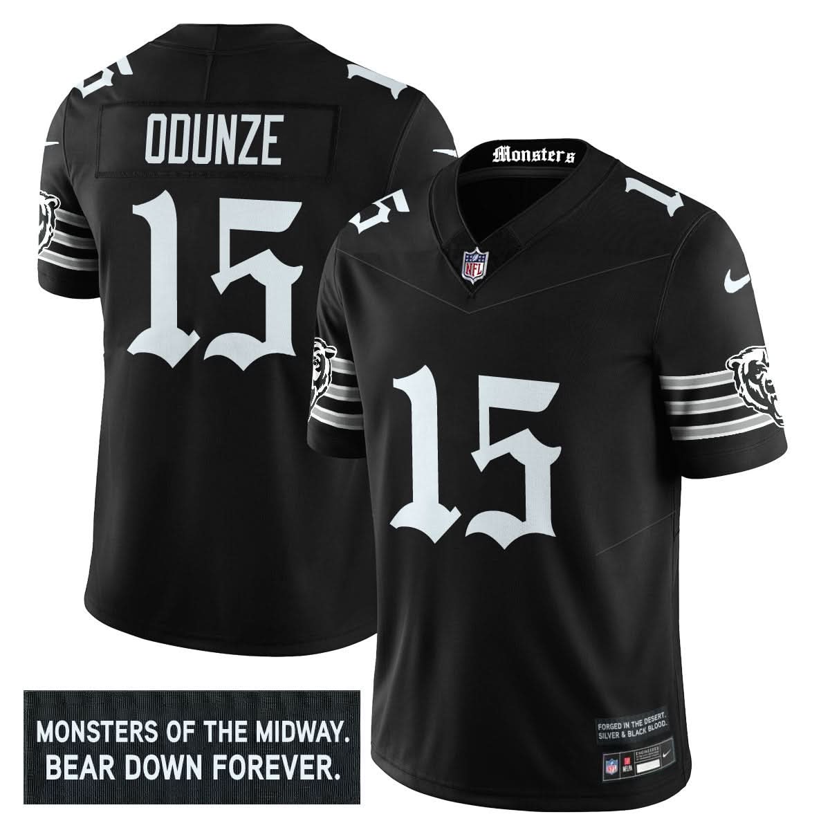 Chicago Bears ‘Gothic Monsters Edition’ Vapor Limited Jersey – All Stitched – Black – Rome Odunze – 15 Jersey