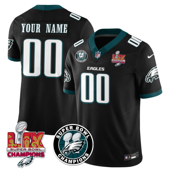 Philadelphia Eagles Super Bowl LIX Champions Custom Jersey – All Stitched – Black Jersey