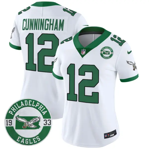 Womens Philadelphia Eagles 2024 Throwback Vapor Limited Jersey Est 1933 Patch Randall Cunningham Jersey Kelly White