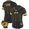 Women’s Packers Home Patch Gold Vapor Jersey – All Stitched – Black Gold – Jordan Love
