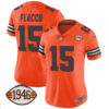 Women’s Browns 1946 75th Anniversary Patch Jersey – All Stitched – Orange – Joe Flacco