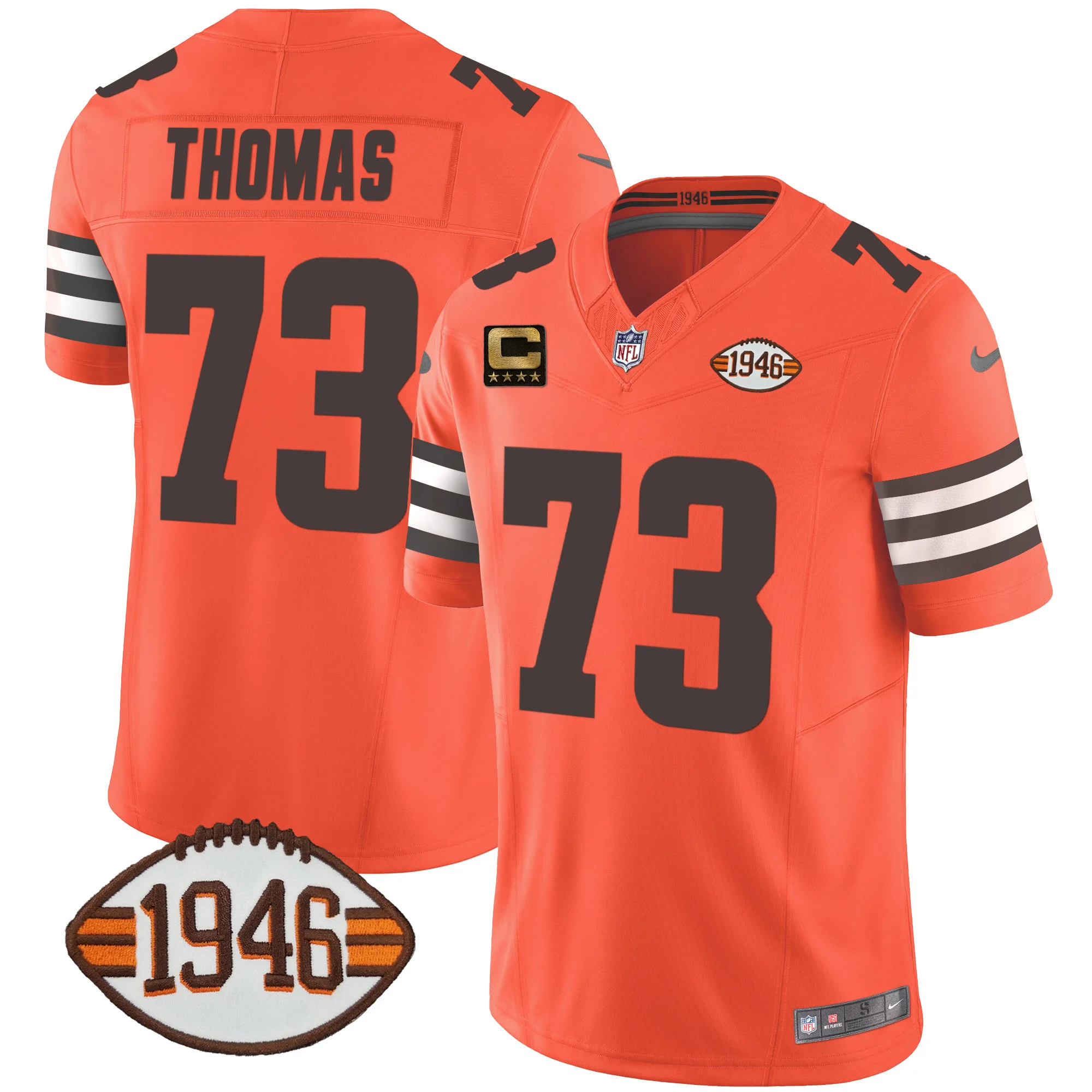 Mens Cleveland Browns 1946 75Th Anniversary Patch Jersey Joe Thomas Jersey Orange