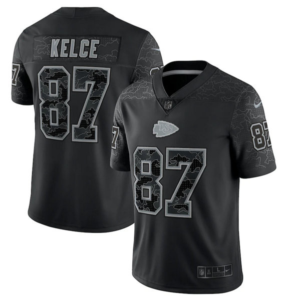 Men’s Kansas City Chiefs #87 Travis Kelce Black Reflective Limited Stitched Jersey
