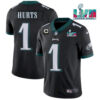 Men’s Philadelphia Eagles #1 Jalen Hurts Black Super Bowl LVII Patch And 2-star C Patch Vapor Untouchable Limited Stitched Jersey