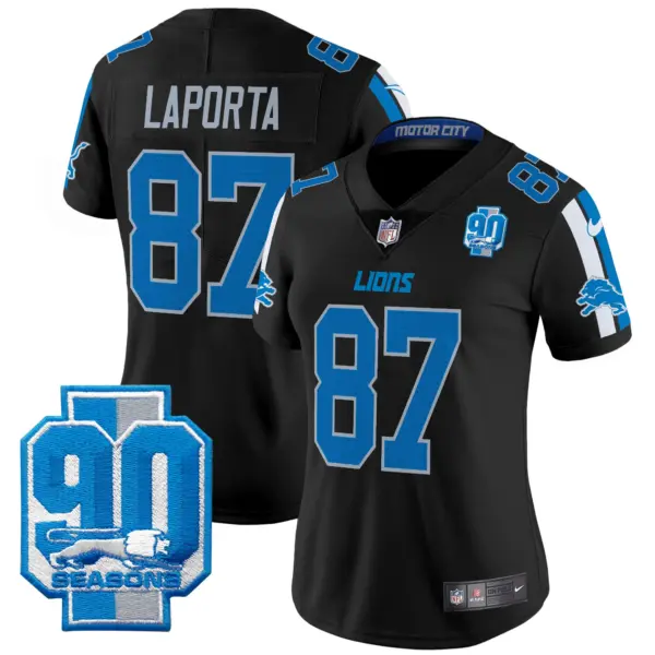 Womens Detroit Lions 90Th Year Patch Vapor Limited Jersey Sam Laporta Jersey Black