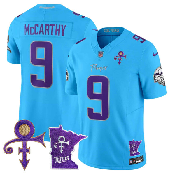 Men’s Minnesota Vikings 2024 Prince Vapor Limited Jersey V2 – All Stitched – Light Blue – J.J. McCarthy