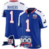 Men’s New York Giants 100th Season & State Patch Vapor Limited Jersey – All Stitched Royal Alternate Malik Nabers Jersey