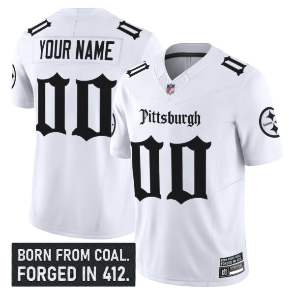 Pittsburgh Steelers ‘Gothic Steel City Edition’ Vapor Limited Custom Jersey – All Stitched Men White Jersey