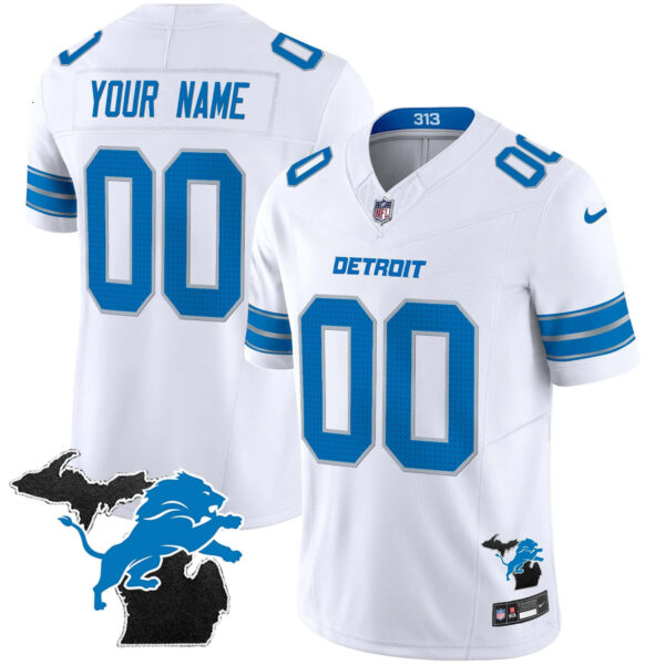 Detroit Lions 2024 Michigan Patch Vapor Limited Custom Jersey – All Stitched – Men – White