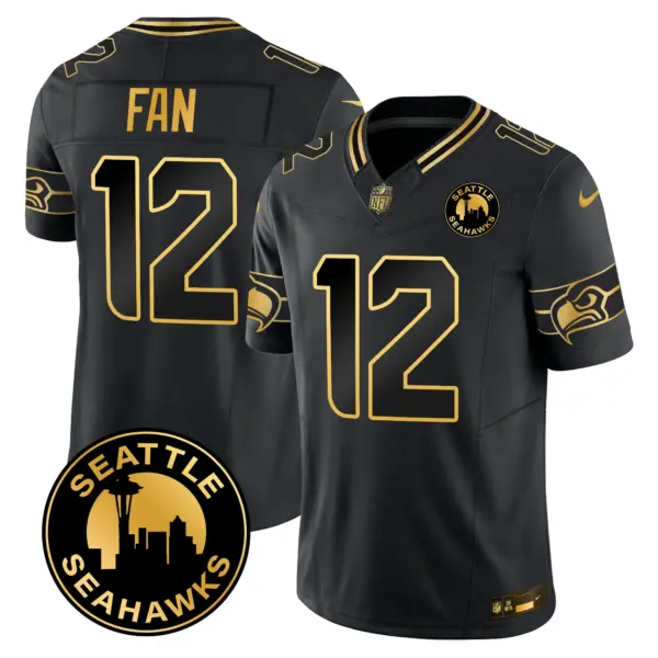 Mens Seattle Seahawks 2024 Seattle City Patch Gold Vapor Limited Jersey 12Th Fan Jersey Black Gold