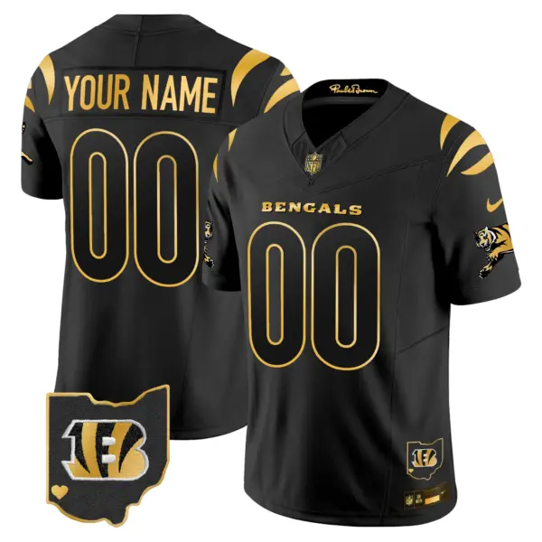 Men’s Cincinnati Bengals 2024 Gold Vapor Limited Custom Jersey Black Gold
