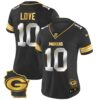 Women’s Packers Home Patch Gold Vapor Jersey – All Stitched – Black Limited – Jordan Love