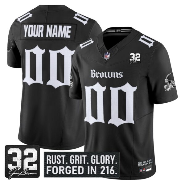 Cleveland Browns ‘Gothic Dawg Shadows Drop’ Vapor Limited Custom Jersey – All Stitched – Black Jersey