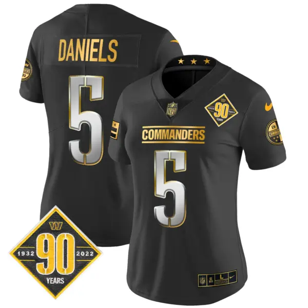 Womens Washington Commanders 90Th Anniversary Patch Gold Vapor Limited Jersey Jayden Daniels Jersey Black Limited