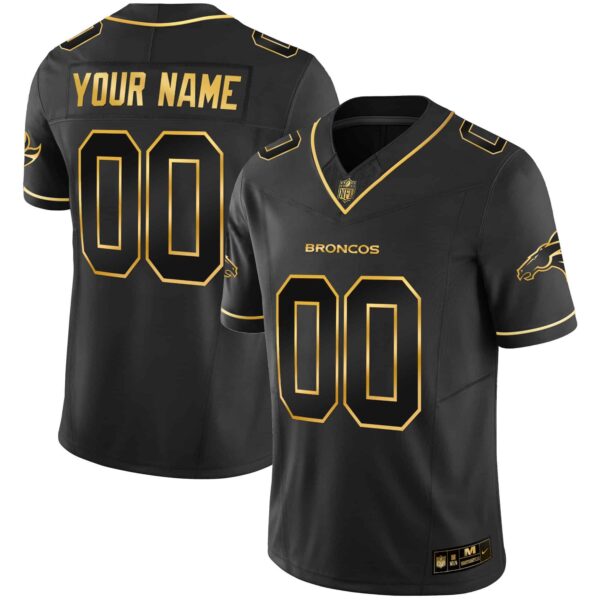 Denver Broncos Gold Vapor Limited Custom Jersey – All Stitched – Men – Black Gold