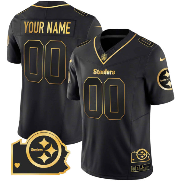 Steelers Home Patch Gold Vapor Custom Jersey – All Stitched – Men – Black Gold