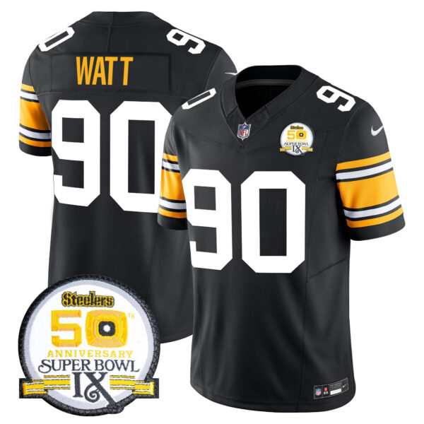 Men’s Steelers 50th Anniversary Of Super Bowl IX Patch Vapor Limited Jersey – All Stitched 1975 Throwback T. J. Watt Jersey