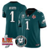 Philadelphia Eagles Super Bowl LIX Champions Jersey – All Stitched – Green – Jalen Hurts – 1 Jersey