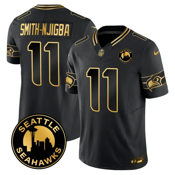 Mens Seattle Seahawks 2024 Seattle City Patch Gold Vapor Limited Jersey Smith Njigba Jersey Black Gold