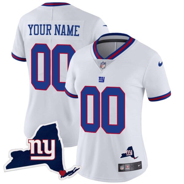 Giants New York State Map Patch Limited Custom Jersey V2 – All Stitched – Women – White