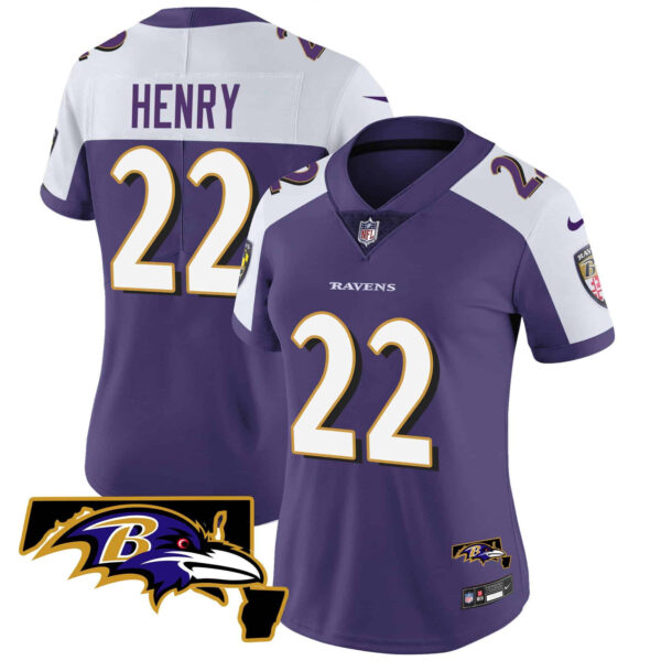 Women’s Ravens Maryland Patch Vapor Limited Jersey – All Stitched – Purple Alternate – Derrick Henry