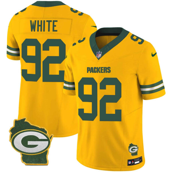 Men’s Packers Home Patch Vapor Jersey V3 – All Stitched – Gold – Reggie White