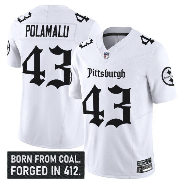 Men’s Pittsburgh Steelers ‘Gothic Steel City Edition’ Vapor Limited Jersey – All Stitched White Troy Polamalu Jersey