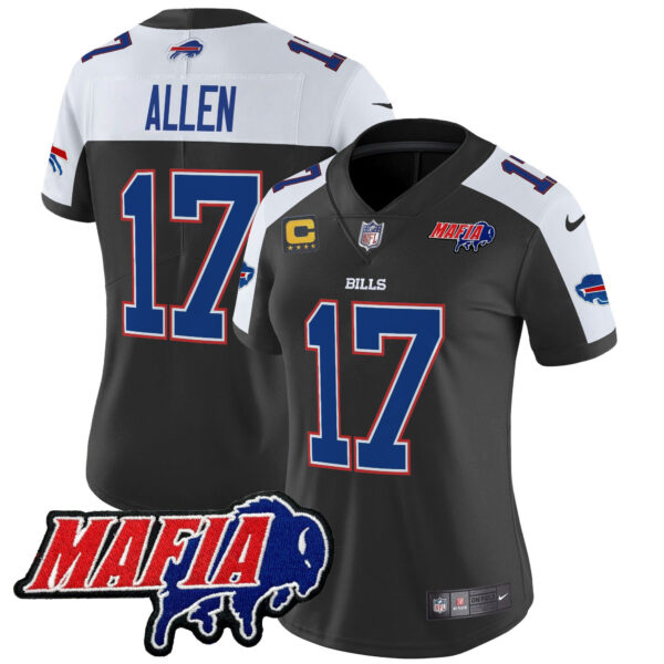 Women’s Buffalo Bills 2024 Bills Mafia Patch Vapor Limited Jersey – All Stitched – Black Alternate – Josh Allen Jersey