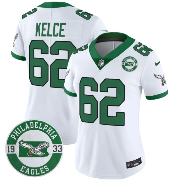 Womens Philadelphia Eagles 2024 Throwback Vapor Limited Jersey Est 1933 Patch Jason Kelce Jersey Kelly White