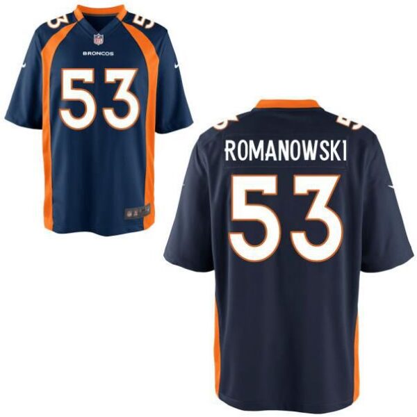 Men’s Denver Broncos Retired Player #53 Bill Romanowski Blue NFL Nike Elite Jersey