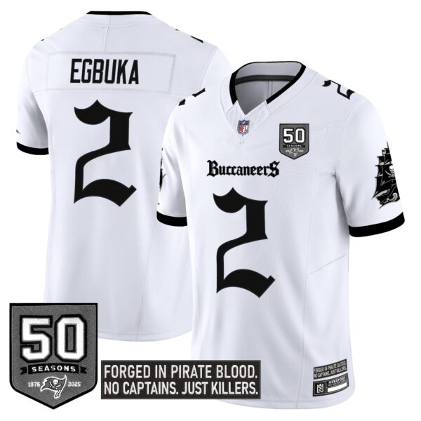 Men’s Tampa Bay Buccaneers ‘Gothic Pirate Shadows Edition’ Limited Jersey – All Stitched White Emeka Egbuka Jersey