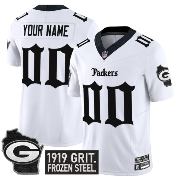 Green Bay Packers ‘Gothic Frozen Tundra Edition’ Vapor Limited Custom Jersey – All Stitched – White Jersey