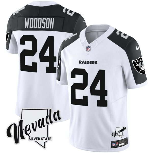 Men’s Raiders Nevada Silver State Patch Vapor Jersey V2 – All Stitched – Inverted – Charles Woodson