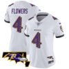 Women’s Ravens Maryland Patch Vapor Limited Jersey – All Stitched – White – Zay Flowers