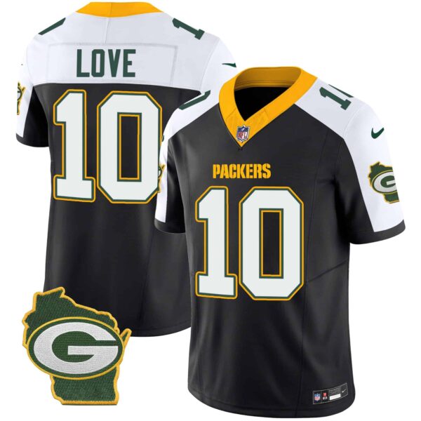 Men’s Packers Home Patch Vapor Jersey V3 – All Stitched – Black Alternate – Jordan Love