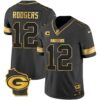 Men’s Packers Home Patch Gold Vapor Jersey – All Stitched – Black Gold – Aaron Rodgers
