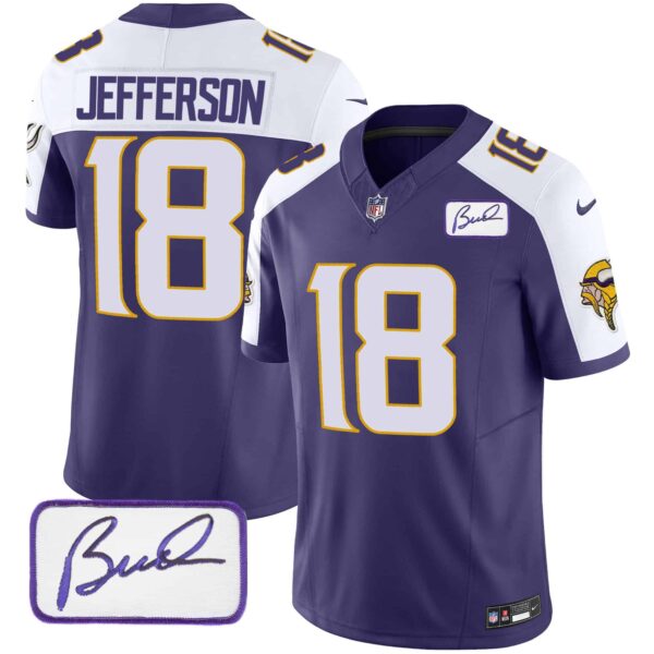 Men’s Vikings Bud Grant Patch Classic Limited Jersey V4 – All Stitched – Purple Alternate – Justin Jefferson