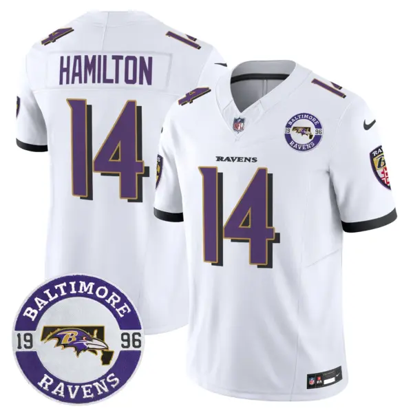 Mens Baltimore Ravens Maryland Patch Vapor Limited Jersey Est 1996 Patch Kyle Hamilton Jersey White