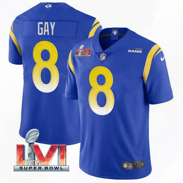 Men’s Los Angeles Rams #8 Matt Gay 2022 Royal Super Bowl LVI Vapor Limited Stitched Jersey