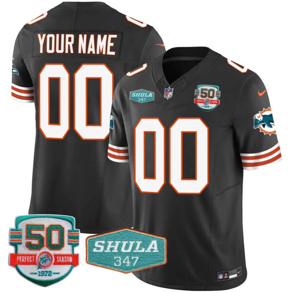 Dolphins Throwback Shula 347 Patch Vapor Custom Jersey – All Stitched – Youth – Black