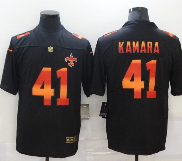 Men’s New Orleans Saints #41 Alvin Kamara Black Red Orange Stripe Vapor Limited Nike NFL Jersey