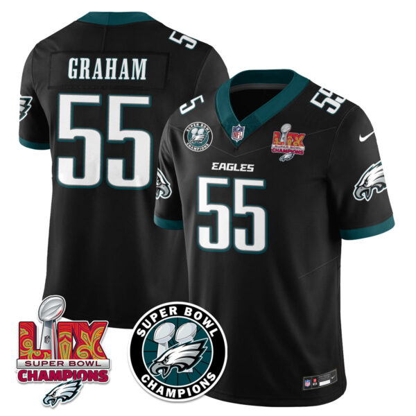 Philadelphia Eagles Super Bowl LIX Champions Jersey – All Stitched – Black – Brandon Graham – 55 Jersey
